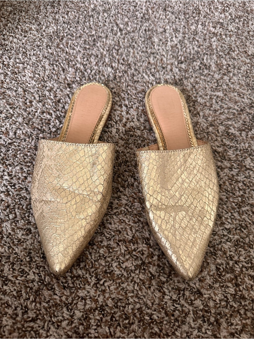 ShuShop Metallic Gold Pointed Mule Slides